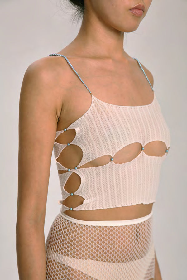 Rui Zhou R001 Series Crystal Pearl Chain Suspender Tube Top RUI-SS21-R001-BAI White Vapor